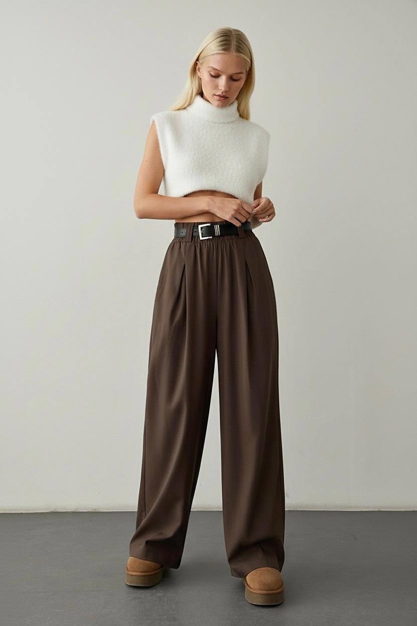 מכנס פישתן רחב חגורה