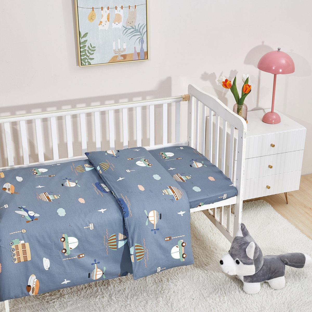 סט 100% כותנה למיטת מעבר / תינוק - מטוסים כחול