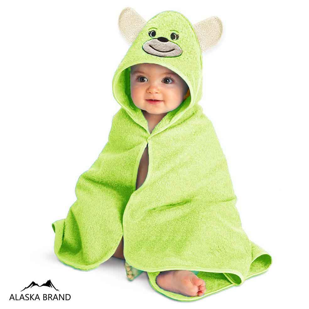 מגבת קפוצ'ון לתינוק עם רקמת ארנבון צבע ירוק