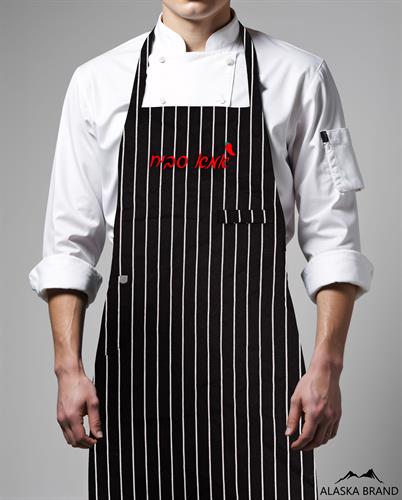 סינר איכותי שחור - פסים לבנים | אפשרות להוסיף רקמה אישית