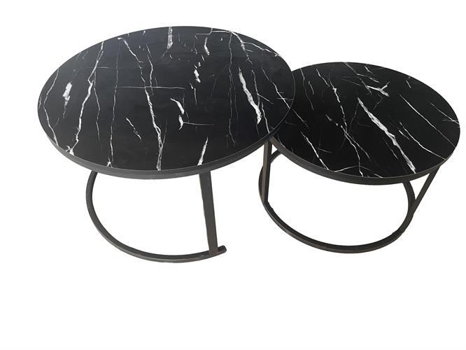 זוג שולחנות לסלון עגולים דגם רויאל דמוי שיש שחור