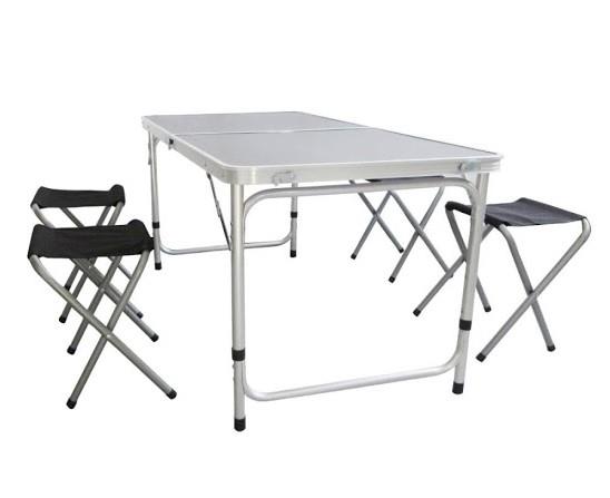שולחן מתקפל 120 סמ' אורך 60 סמ' רוחב כולל 4 כיסאות לים לבית ולשטח משטח עליון שחור קמפינג לייף