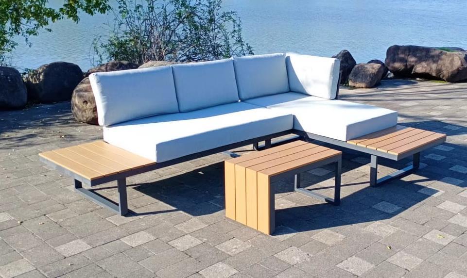 מערכת ישיבה לגינה ולמרפסת אלומיניום פינתי דגם לאס וגאס אפור פחם