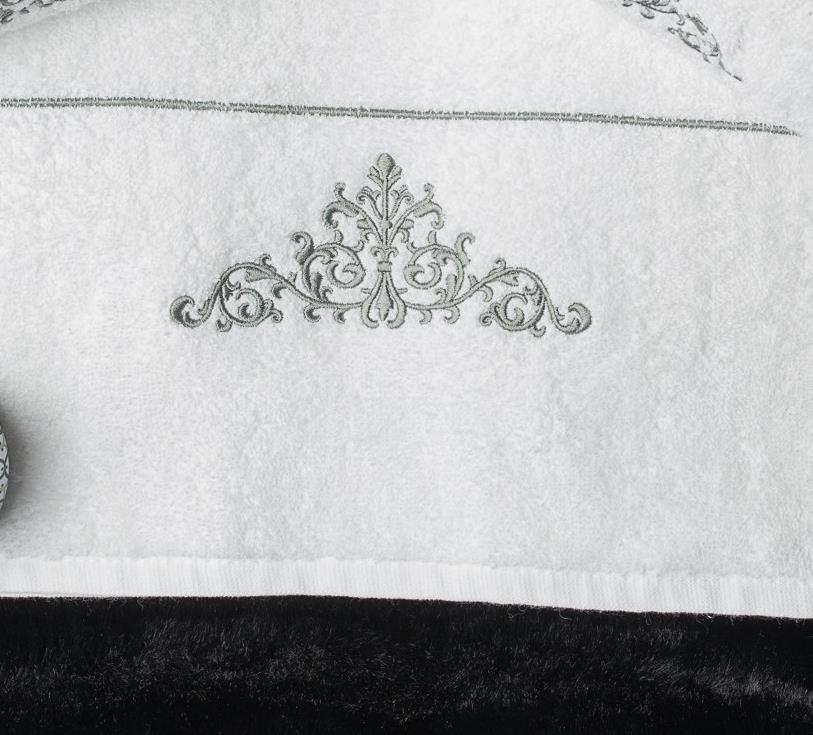 מגבת ידיים רקומה יוקרתית 100% כותנה דגם - הלנה Crown לבן כסף
