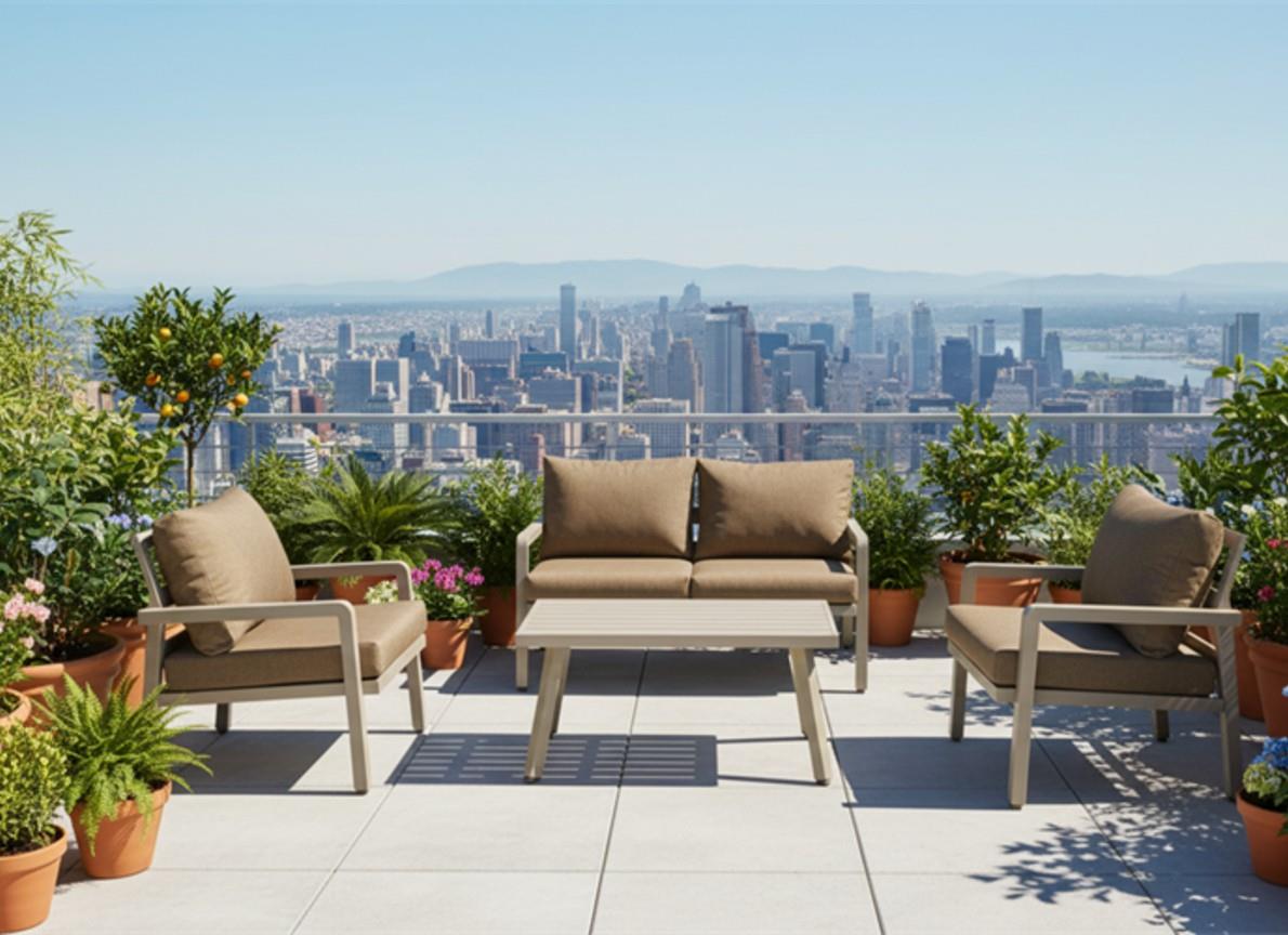 מערכת ישיבה אלומיניום לגינה ולמרפסת דגם סידני דו מושבי צבע חום