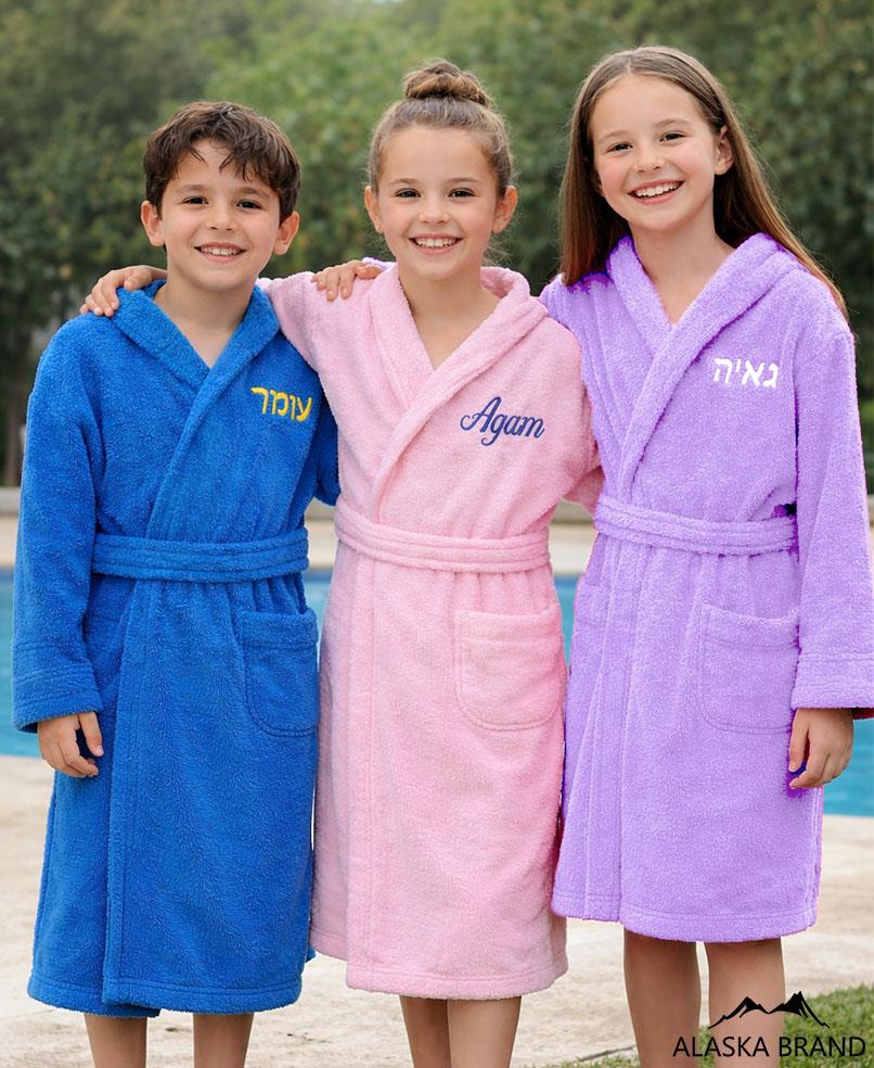 חלוקים לילדים ונוער - Premium עם כובע 100% כותנה | אפשרות לרקמה אישית