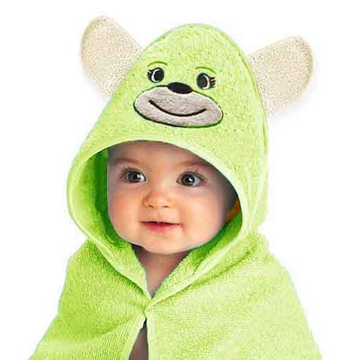מגבת קפוצ'ון לתינוק עם רקמת ארנבון צבע ירוק