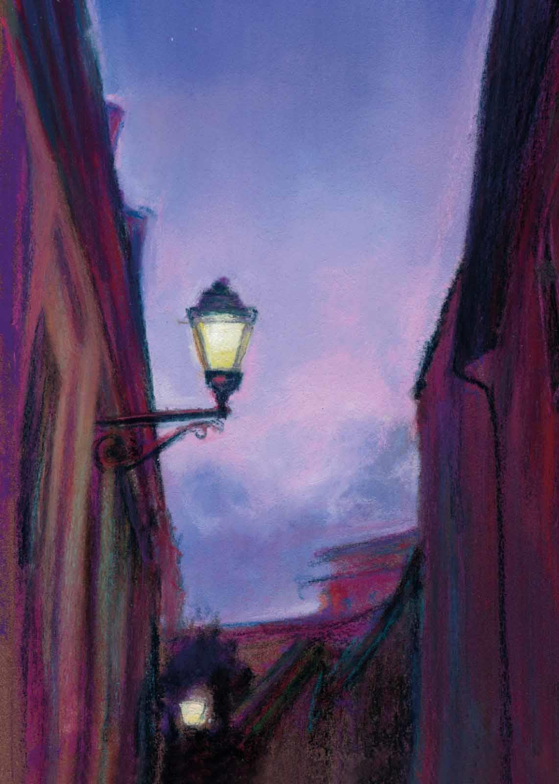 Street Lamp, 2022, chalk on paper, 20x30 cm