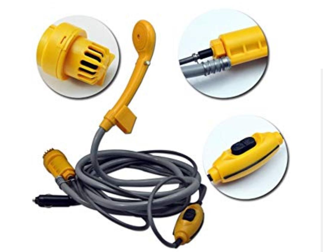 מקלחת שטח חוץ חשמלית 12V צבע צהוב או כתום קמפינג לייף