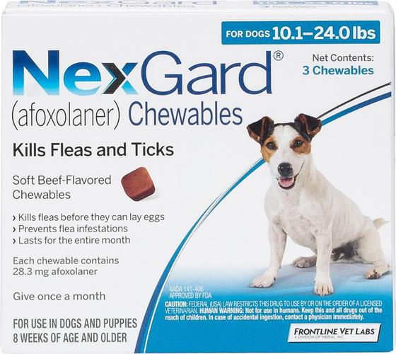 NexGard חבילת 3 כדורים בטעם עוף נגד פרעושים וקרציות לכלבים במשקל 4-10 ק"ג