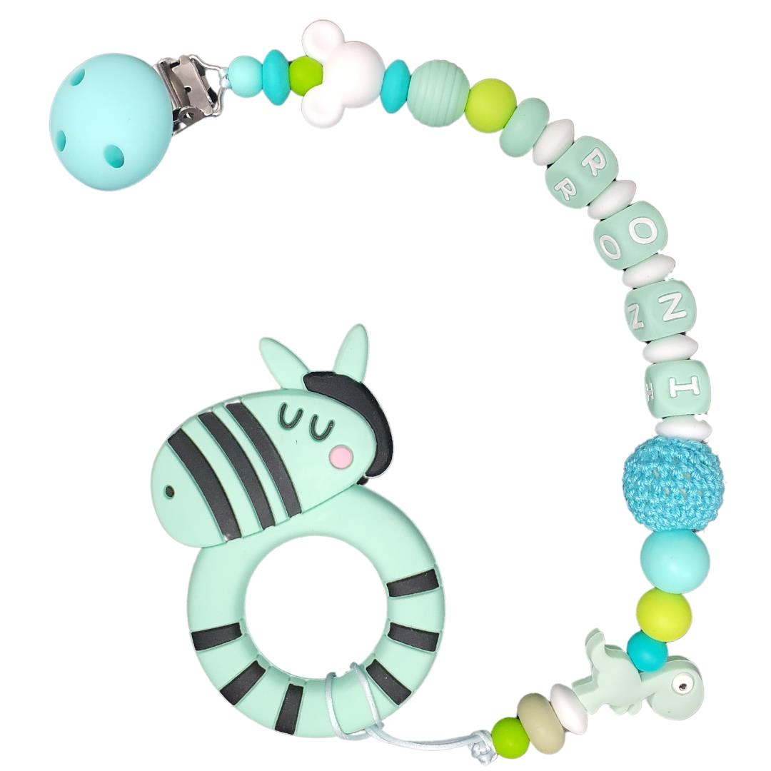 שרשרת שם למוצץ מנטה, לולאה לחיבור אביזרים, מחזיק נשכן סיליקון, מתנה לתינוק, תופסן מעוצב בעבודת יד, גיתוש.