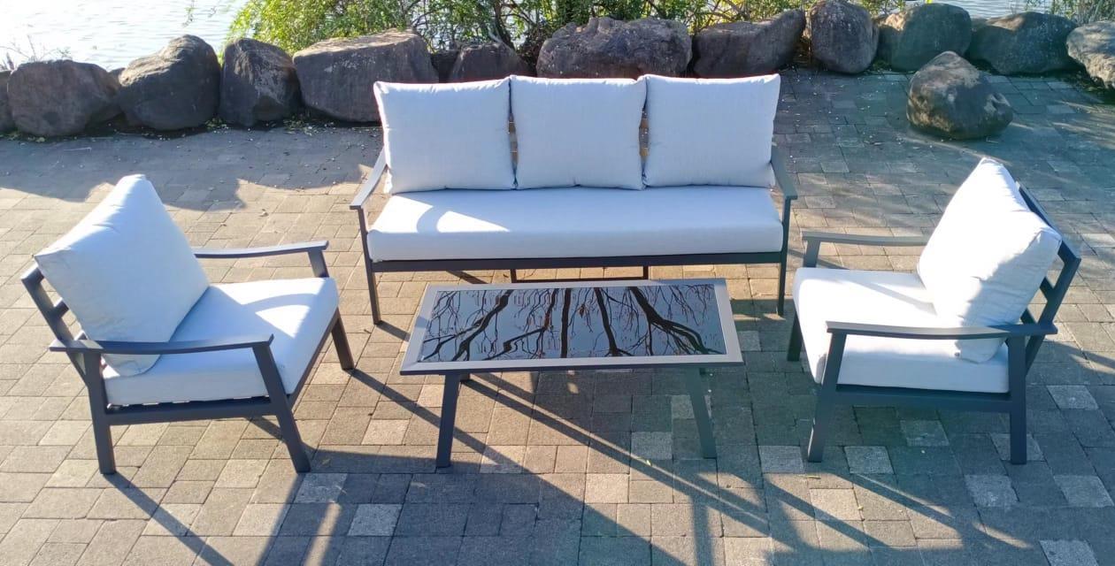 מערכת ישיבה אלומיניום לגינה ולמרפסת דגם גוי תלת צבע פחם*אחרון מתצוגה*