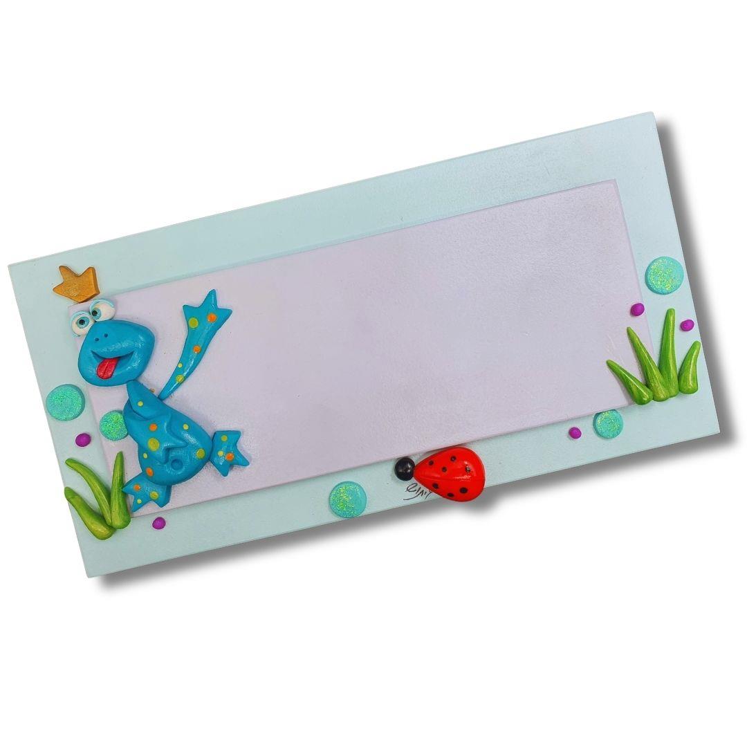 צפרדע מקפיצה בטורקיז | שלט עץ עבודת יד לשפע ומזל