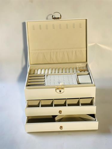 קופסאת תכשיטים אבזס+מגירות לבן