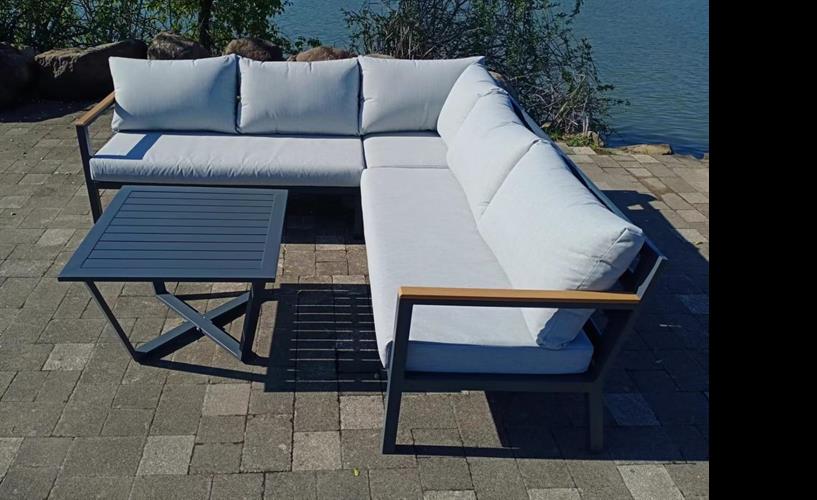 מערכת ישיבה לגינה ולמרפסת אלומיניום פינתי דגם ליסבון צבע אפור**אחרון מתצוגה!**