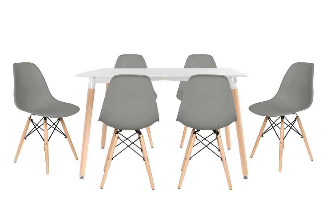 פינת אוכל לבית שולחן צבע לבן דגם מונקו + 4 כסאות צבע אפור