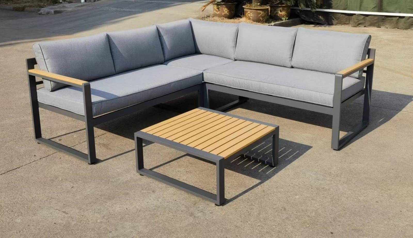 מערכת ישיבה פינתית אלומיניום לגינה ולמרפסת דגם מיאמי צבע אפור פחם