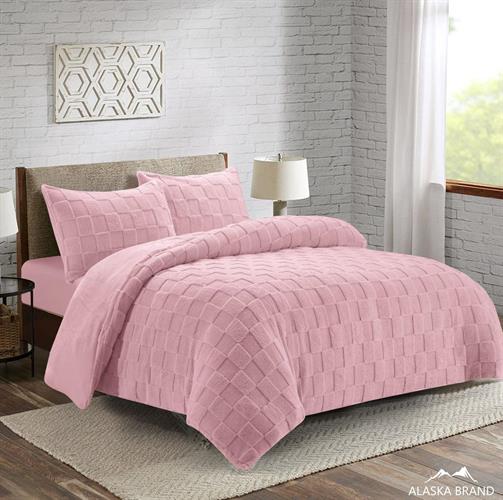 מצעי 100% קורל פליז רכים ומחממים במיוחד | דגם מרובעים Squares ורוד