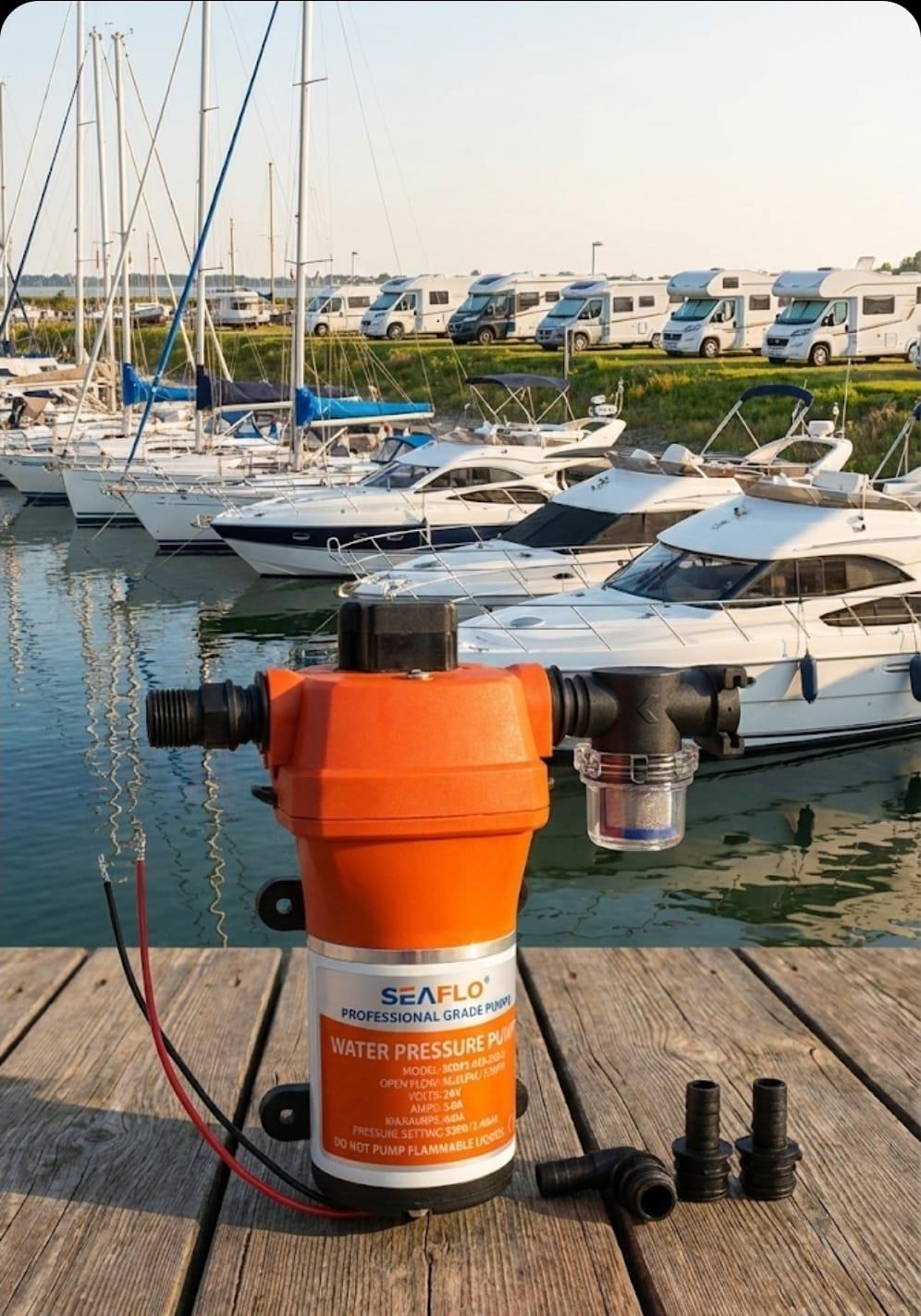 משאבת מים 24 וולט 12.5 ליטר לדקה SEAFLO לחץ 2.4 בר 35 PSI קמפינג לייף