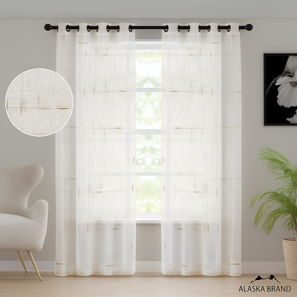 וילון איכותי שקוף דגם - פנינה זהב