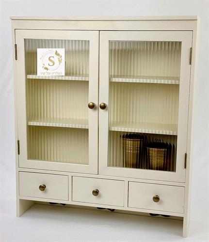 כוננית וינטג' עם דלתות זכוכית