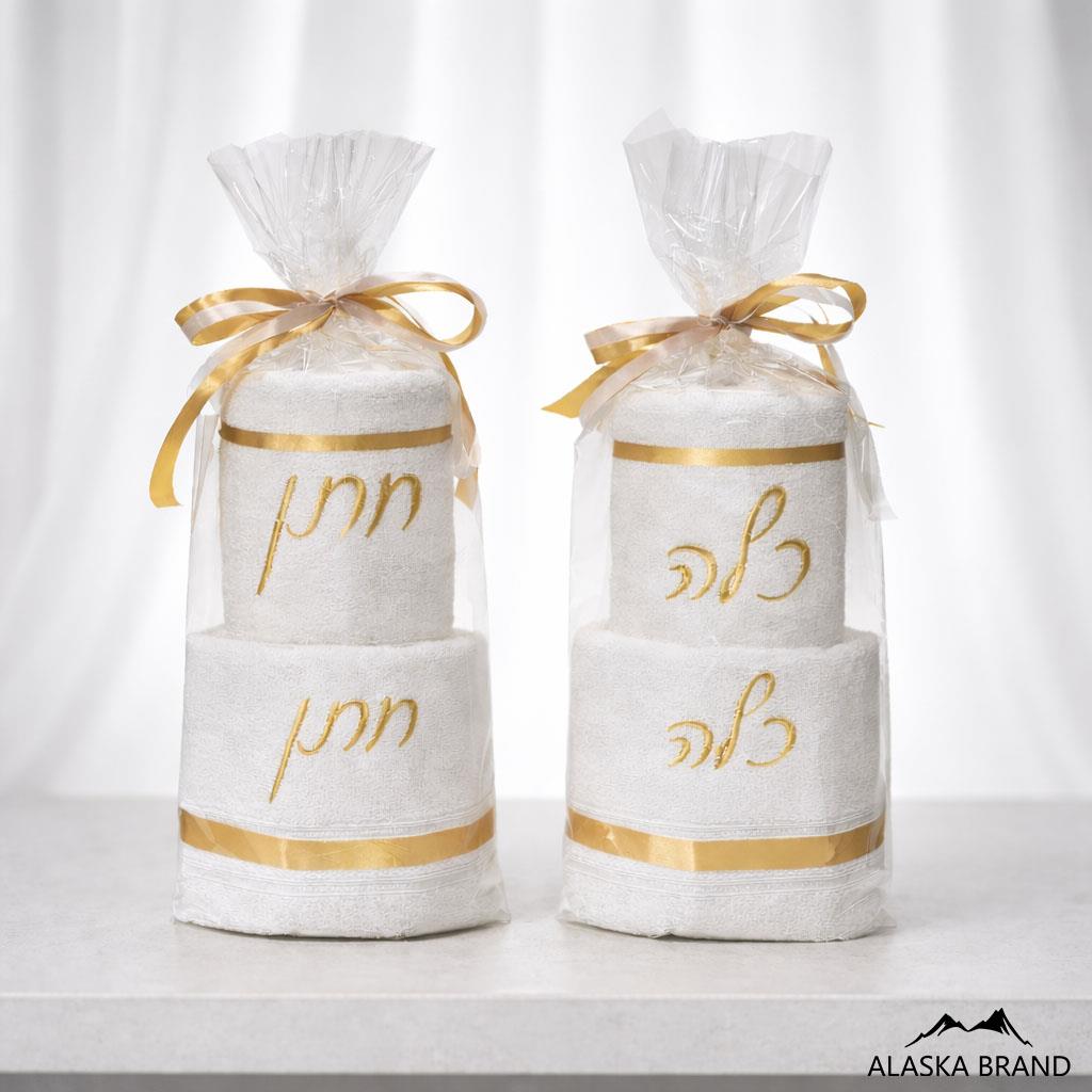 מארז מגבת פנים ומגבת גוף דגם "חינה" | צבע זהב