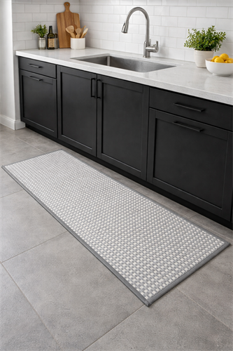 שטיח מטבח רך בתוספת גומי בתחתית דגם - מריו אפור