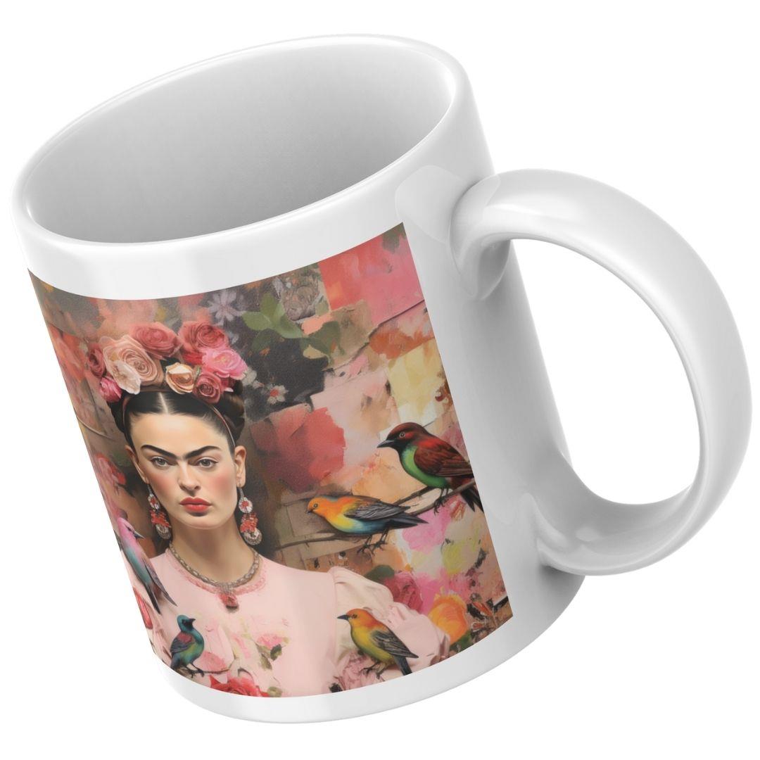 ספל פרידה קאלו ורוד עם כיתוב Soy mi propia musa בעיצוב נשי עוצמתי ומלא השראה