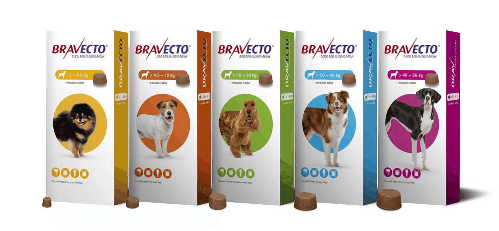 ברבקטו טבליה לטיפול בפרעושים וקרציות 500 מג לכלב 10-20 קג Bravecto שופיפט