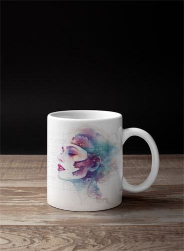 ספל מעוצב בזווית עם איור אישה בצבעי מים זורמים מקולקציית Blueprint