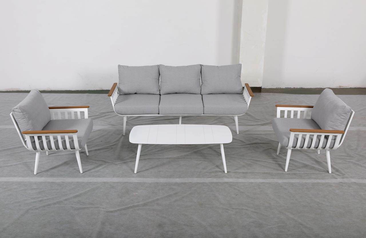 מערכת ישיבה אלומיניום לגינה ולמרפסת דגם אריזונה תלת לבן ריפוד אפור בהיר **אחרון מתצוגה **