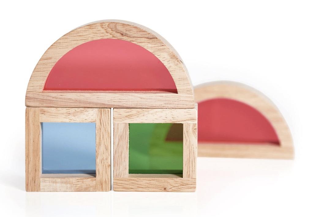 קוביות עץ + פרספקס צבעוני מעביר אור