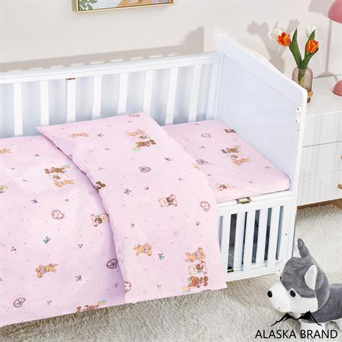סט 100% כותנה למיטת מעבר / תינוק - דובים ורוד