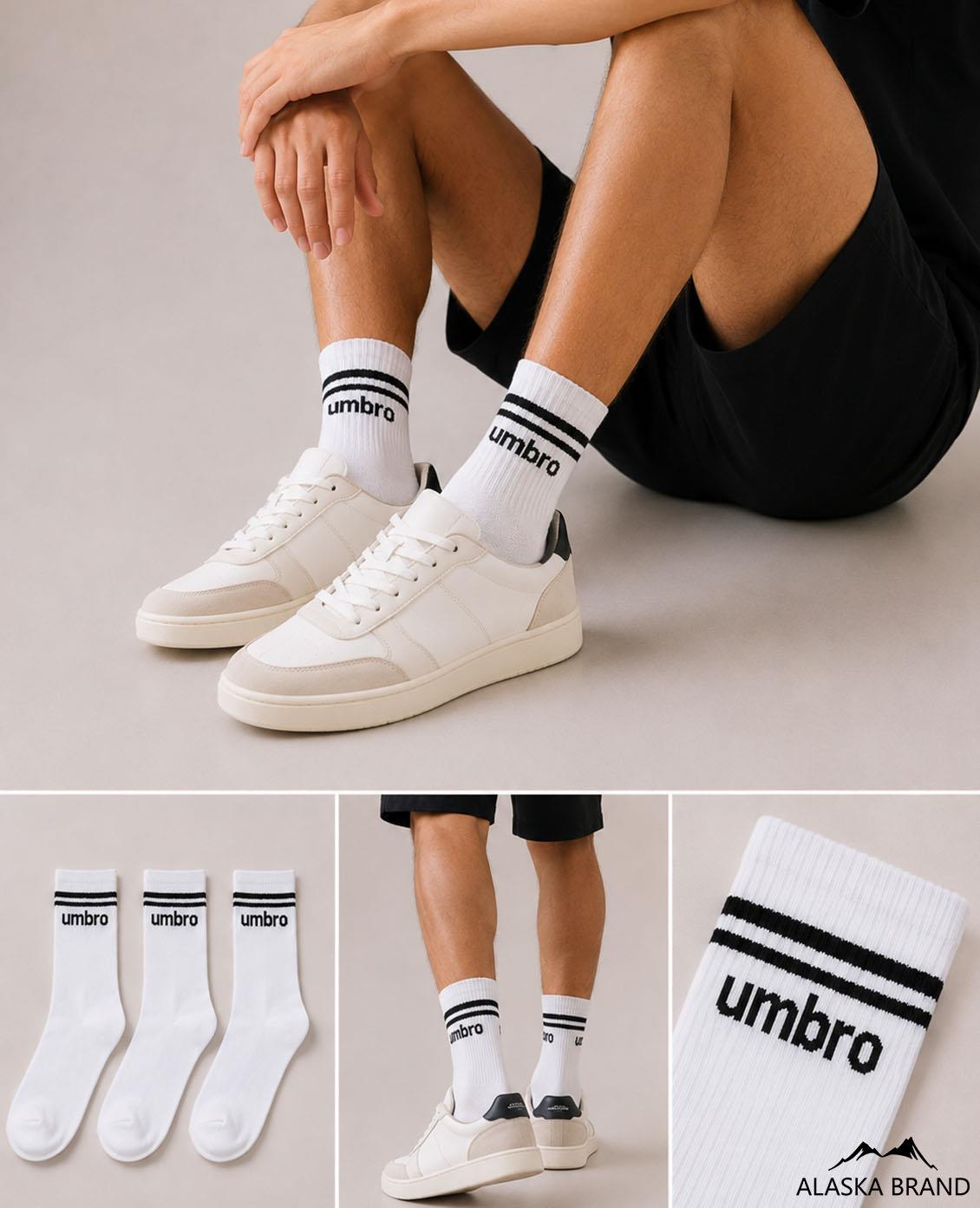 גרבי ספורט לגברים יומברו UMBRO | מארז 3 זוגות בצבע לבן