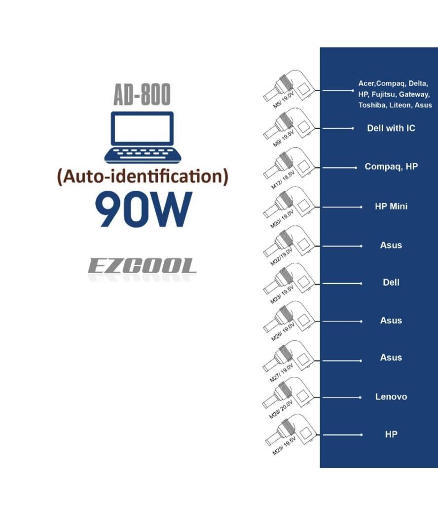 EZCOOL-מטען אוניברסלי למחשבים ניידים 90W דגם HD-800