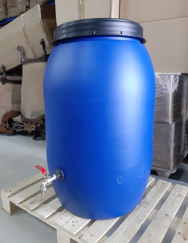 חבית עם ברז ונשם נפח 200 ליטר צבע כחול עם תקן למים מתאימה לאיכסון כללי