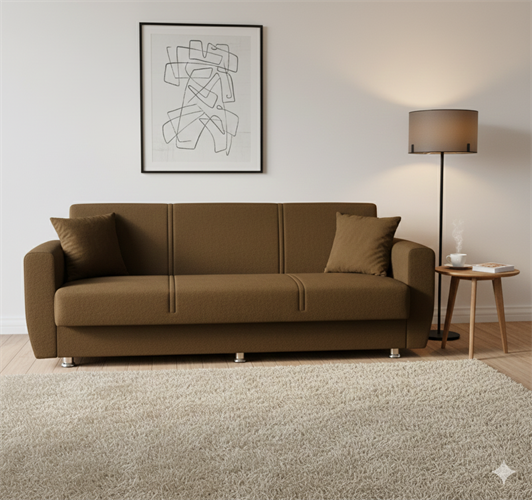 ספה תלת מושבית נפתחת למיטה כולל ארגז מצעים דגם פירנצה צבע חום