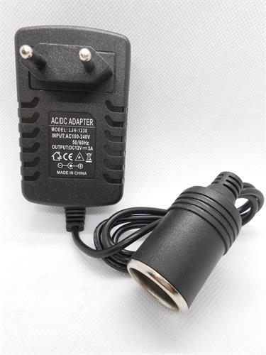 ממיר מעביר AC DC ADAPTER עם כניסה שקע מצית סיגריה למוצרי 12 וולט ממיר מ 220 וולט עם כבל 1 מטר