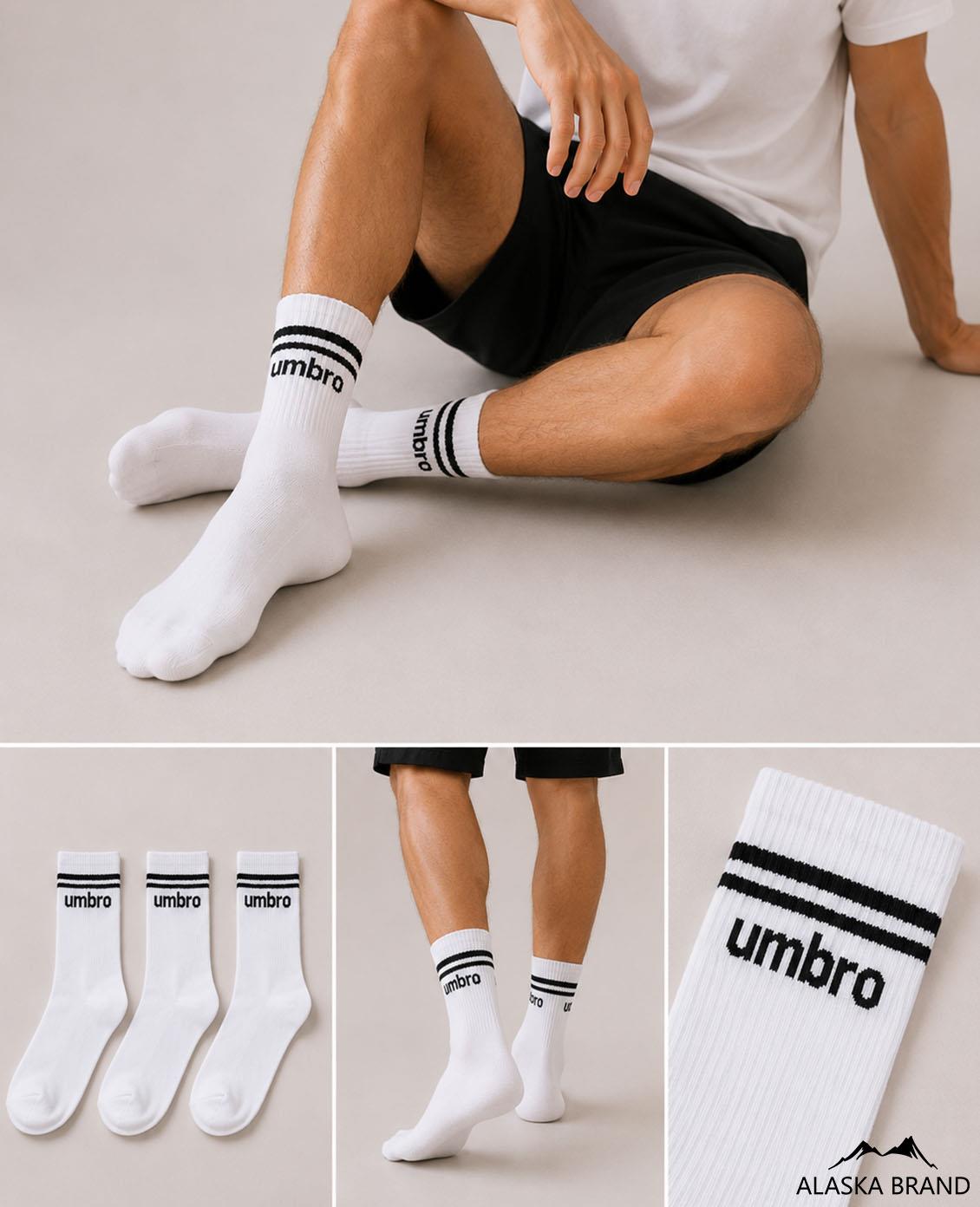 גרבי ספורט לגברים יומברו UMBRO | מארז 3 זוגות בצבע לבן