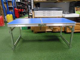 שולחן אלומיניום מתקפל פרופיל מרובע אורך 1.2 מטר רוחב 60 סמ' גובה 70-60-55 סמ משטח עליון כחול