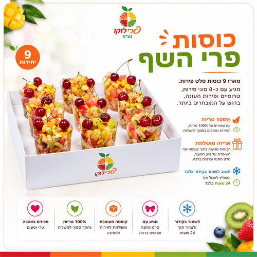 סלט פירות העונה - מארז 9 כוסות