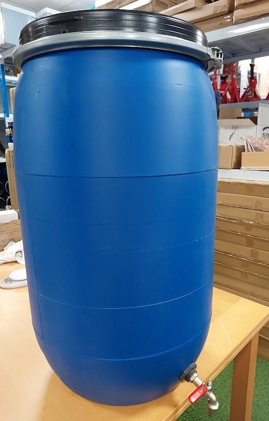 חבית 120 ליטר עם ברז מתכת לייצור כללי תקן למים מיוצר בישראל כולל נשם חד כיווני ללא מגע יד אדם
