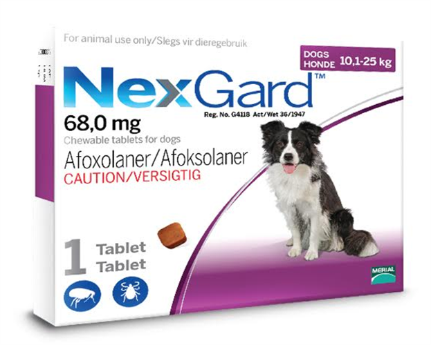 NexGard חבילת 3 כדורים בטעם עוף נגד פרעושים וקרציות לכלבים במשקל 10-25 ק"ג