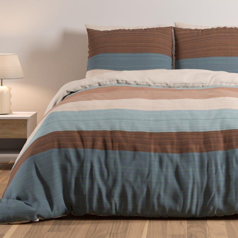 סט מצעים זוגי רחב 180X200 מבד 100% כותנה - סהרה כחול