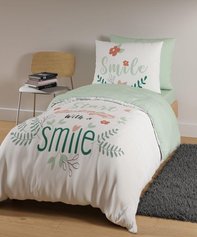 סט מצעים מיטה וחצי 100% כותנה דגם - סמייל