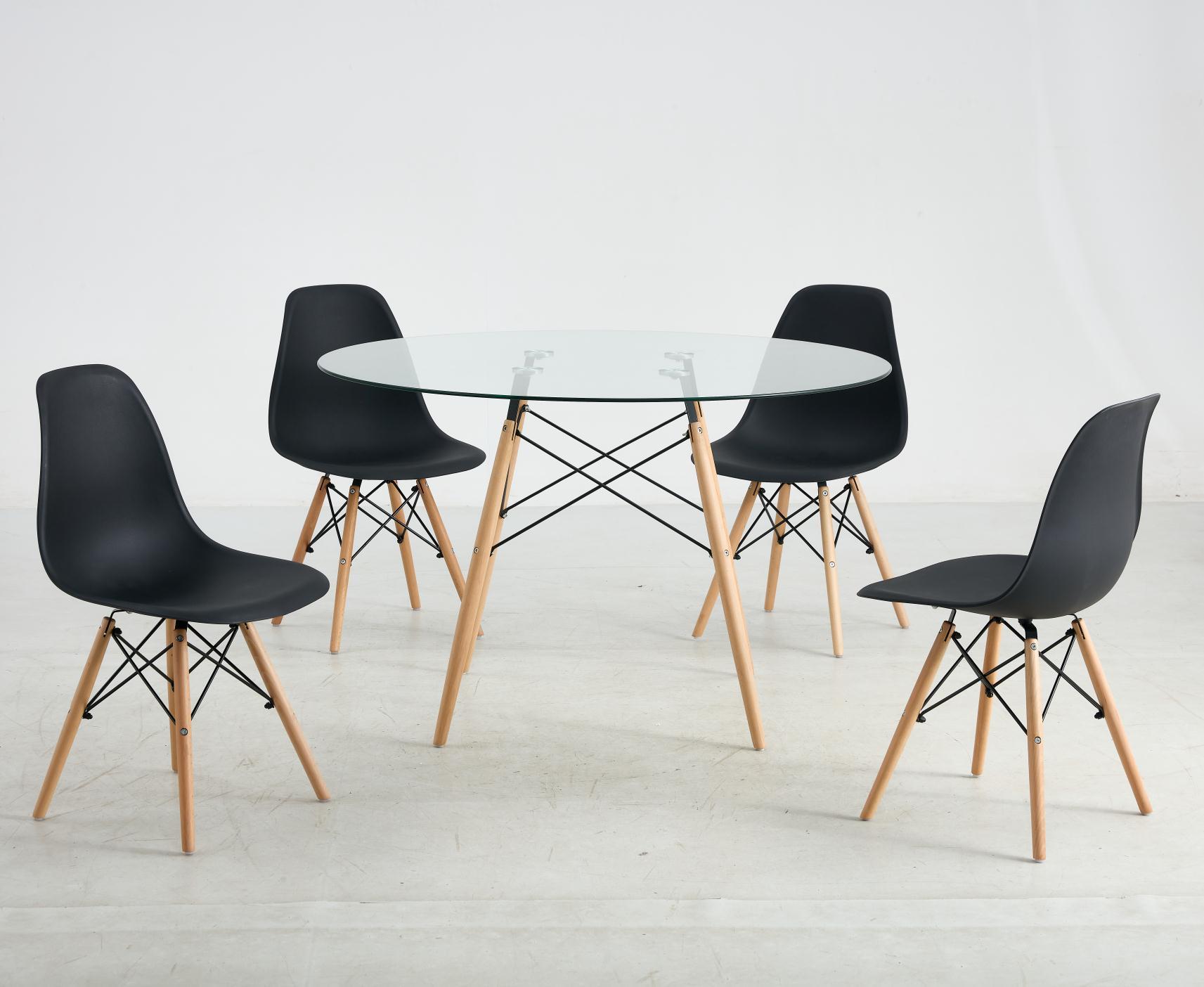 פינת אוכל לבית דגם שירה זכוכית + 4 כסאות שחור פינת אוכל לבית דגם שירה זכוכית + 4 כסאות שחור