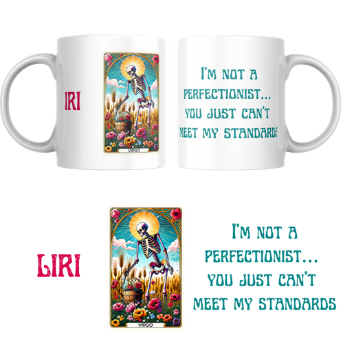 ספל קרמיקה למזל Virgo עם טקסט ציני באנגלית ופרטים מדויקים