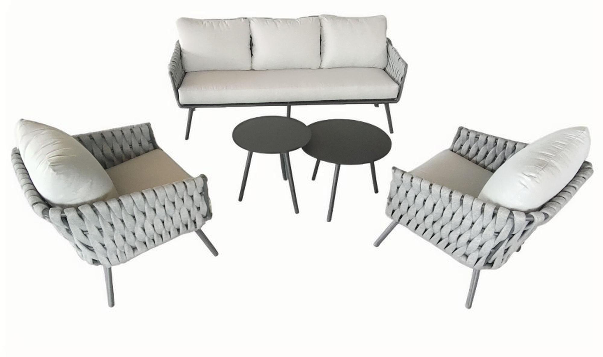 מערכת ישיבה אלומיניום לגינה ולמרפסת בשילוב חבלים דגם הוואי תלת מערכת ישיבה אלומיניום לגינה ולמרפסת בשילוב חבלים דגם הוואי תלת