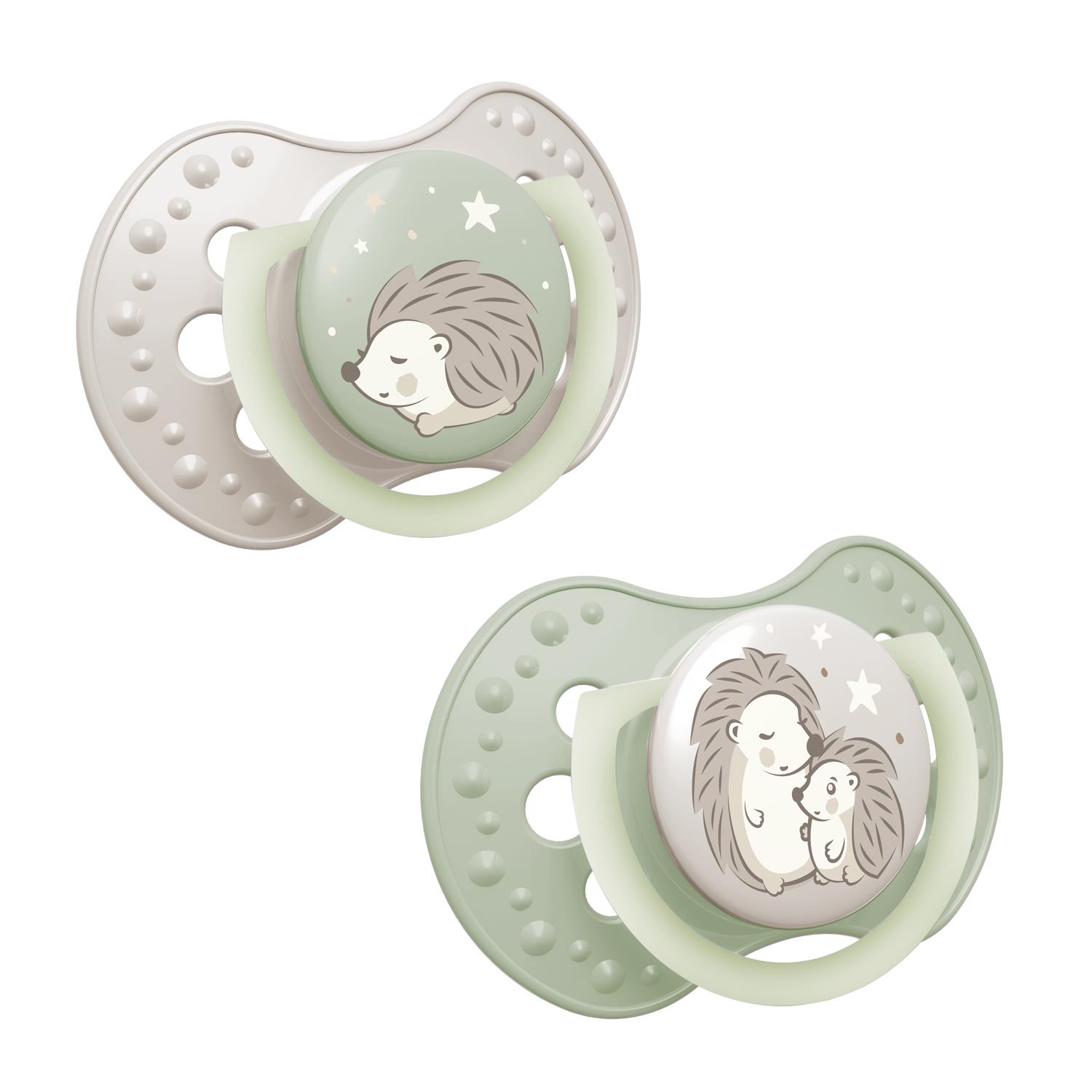 סט מוצצי לאבי מהדורת לילה ויום 6-18 קיפוד ירוק זוהר בחושך