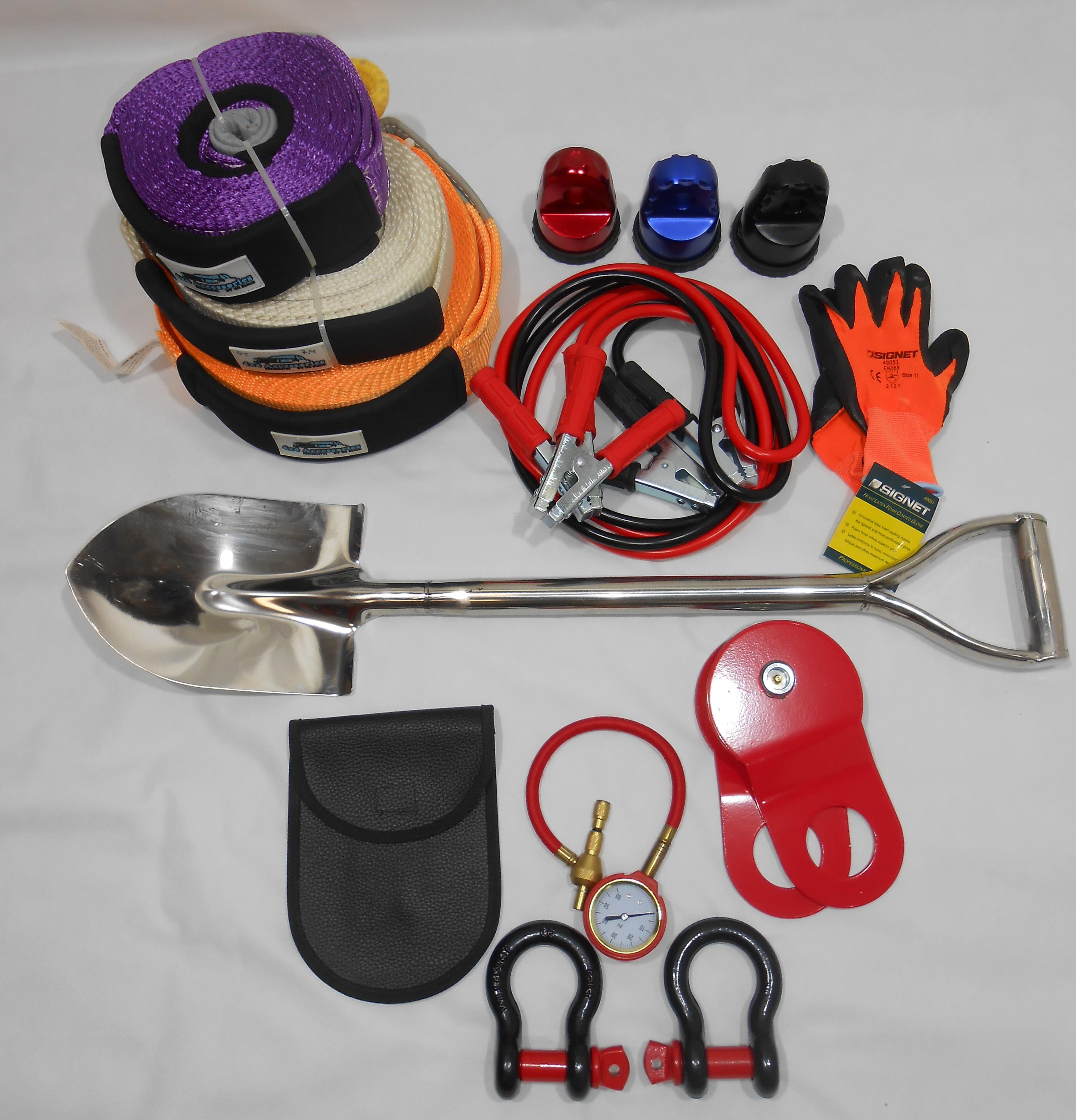 ערכת חילוץ 12 פריטים חיבור לכבל סינטטי כחול כבלים להתנעה מכפיל כוח שחור שעון אוויר ועוד